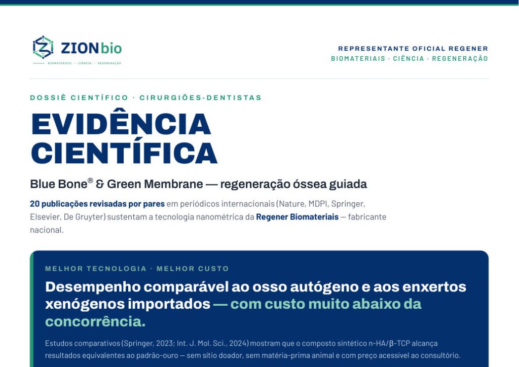 Capa do dossiê científico para cirurgiões-dentistas sobre Blue Bone e Green Membrane